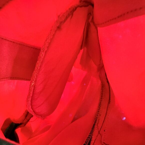 Vintage Horchow Sz 12 Dress 100% Silk Red With Black Accents Drop Waist Sh Pads - Picture 14 of 16